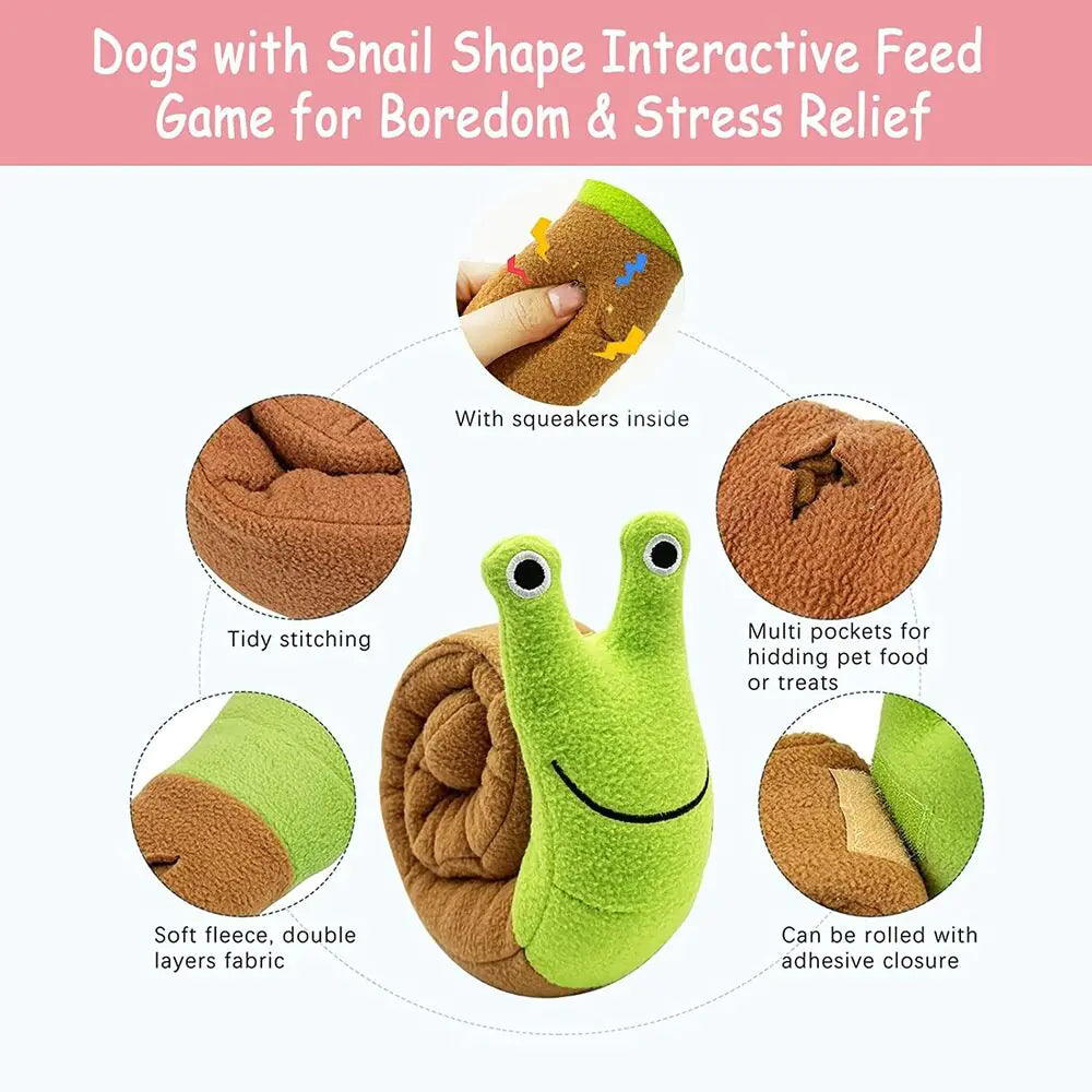 Petaurapets Interactive Plush Snail Squeaky Toy for Dogs